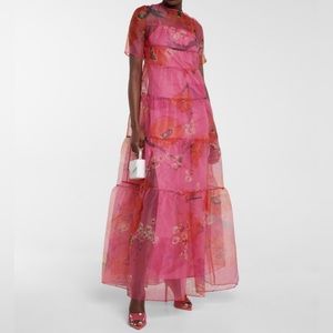 STAUD Hyacinth Organza Tiered Maxi Dress with Detachable Slip Poppy Peony Pink M